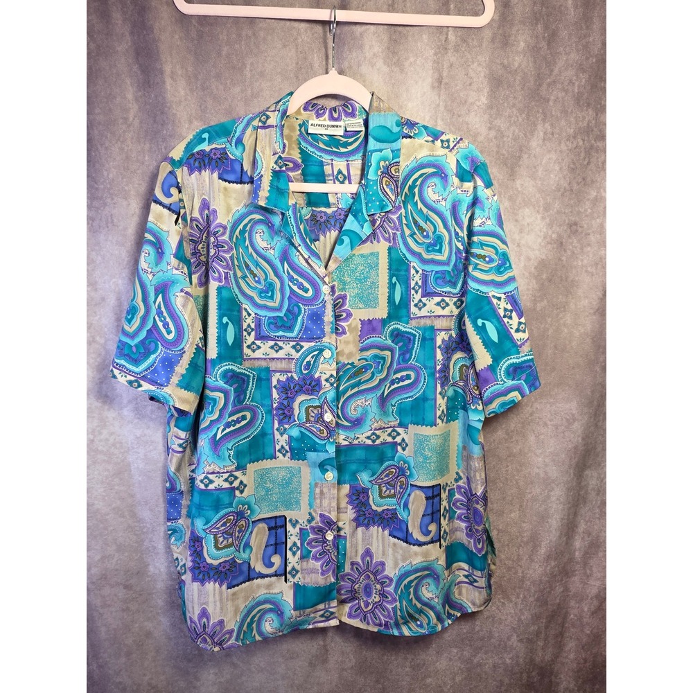 Alfred Dunner Women's Paisley Print Short Sleeve Button Up Shirt‎ Size 20